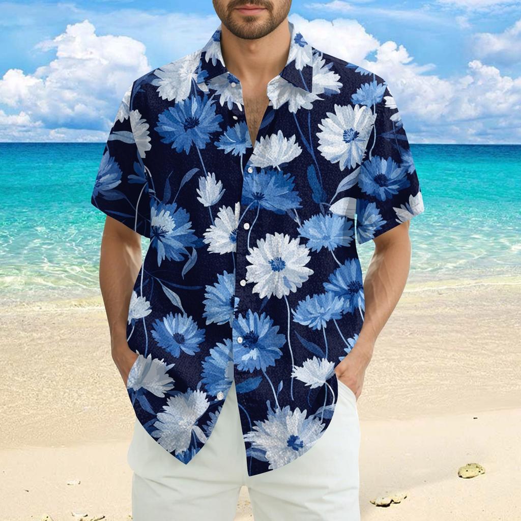 Men's Fashion Casual Loose Hawaiian Print Short-sleeved Shirt