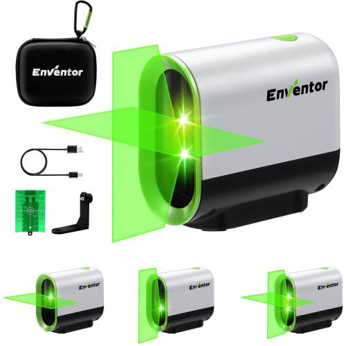 Enventor Laser Level, Laser Class II, 360 Rotatable Horizontal and Vertical Points, Two Laser Emitters, Magnetic Support, Pulse Function, USB Chargin