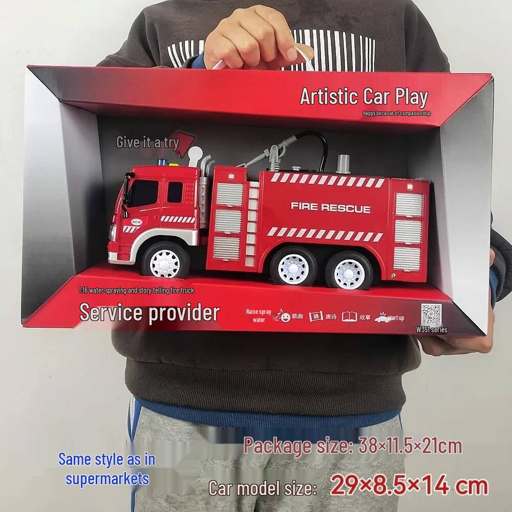 Large Spraying Fire Truck Toy with Lights and Music - Pull-Back Ladder Truck for Kids