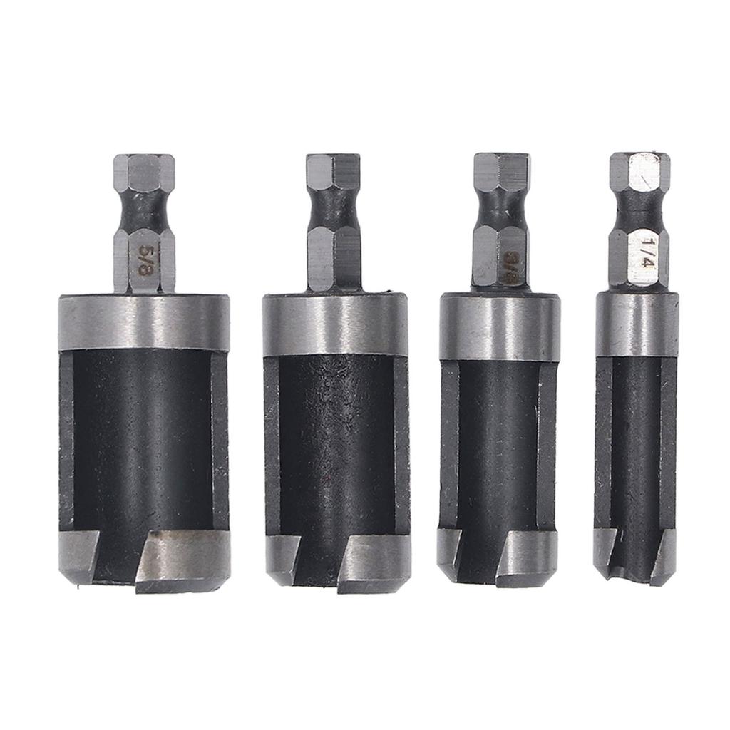 4 Pcs Wood Plug Cutter 1 4 3 8 1 2 5 8in Outer Diameter 1 4in Hex Shank Cork Cork Drill Bit Set for Woodworking