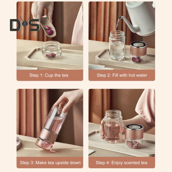 Glass Tea Infuser Double Layer Insulation Tea Maker Leak-proof Portable Travel Tea Cup with Filter Tea Water Separation Tea Bottle Gift for Tea Lovers
