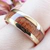 Men's 8mm Gold Wood Grain Stainless Steel Ring with Redwood Inlay - Comfortable Fit 