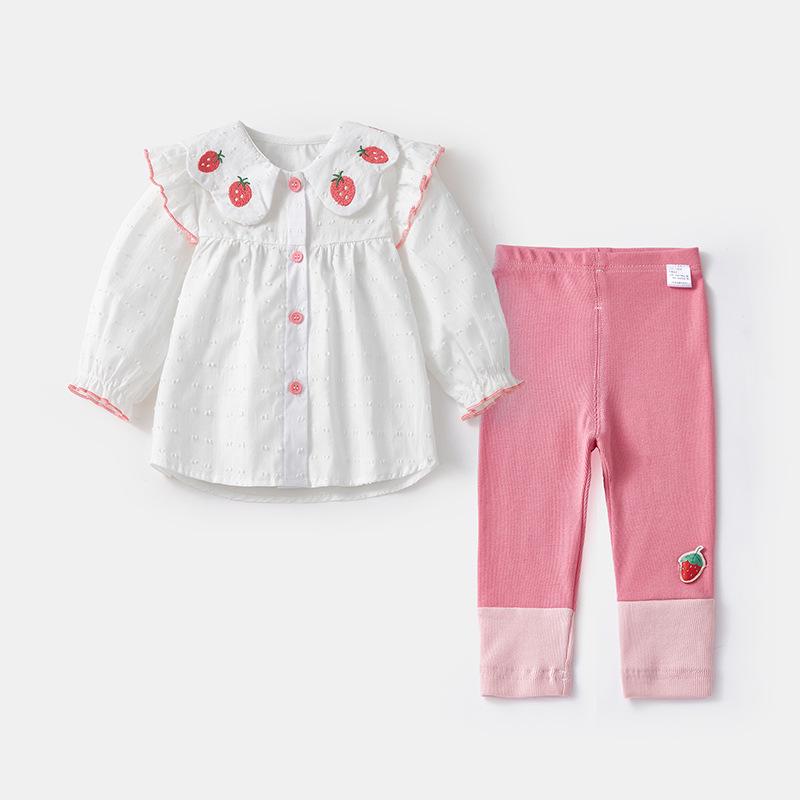 

Комплект из двух предметов с длинным рукавом в корейском стиле 2025 года с клубничным кружевом для маленьких девочек - Коллекция Осень/Весна Tag 80 белый