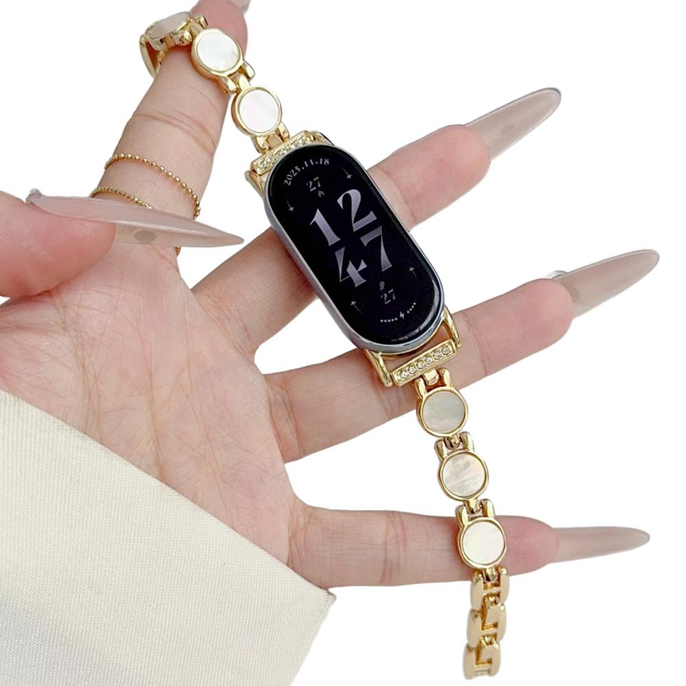 Luxury Pearl Watch Bands for Xiaomi Mi Band 10 9 8 Wristbands Redmi Watch 4 5 6 Link Metal Straps for Mi Band 8Pro 9Pro Correas
