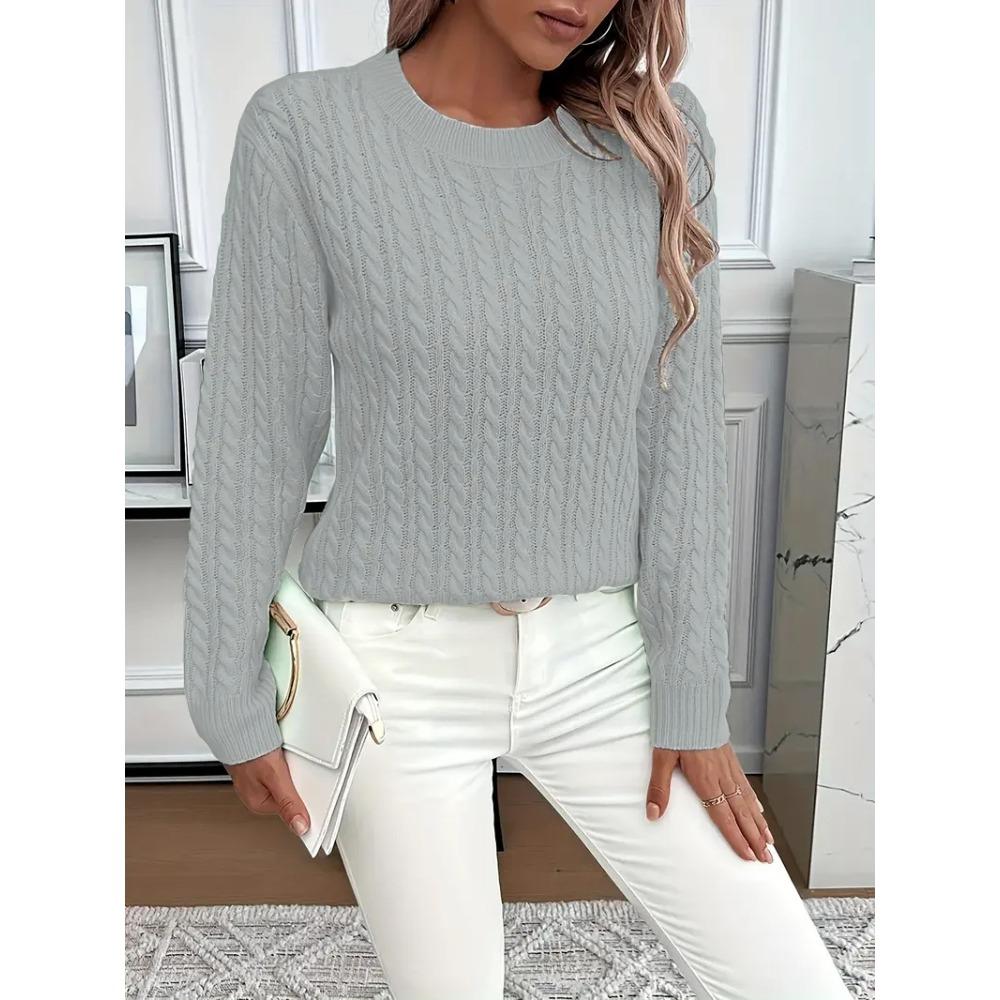 Maglione Classico a Treccia Girocollo, Pullover Versatile alla Moda