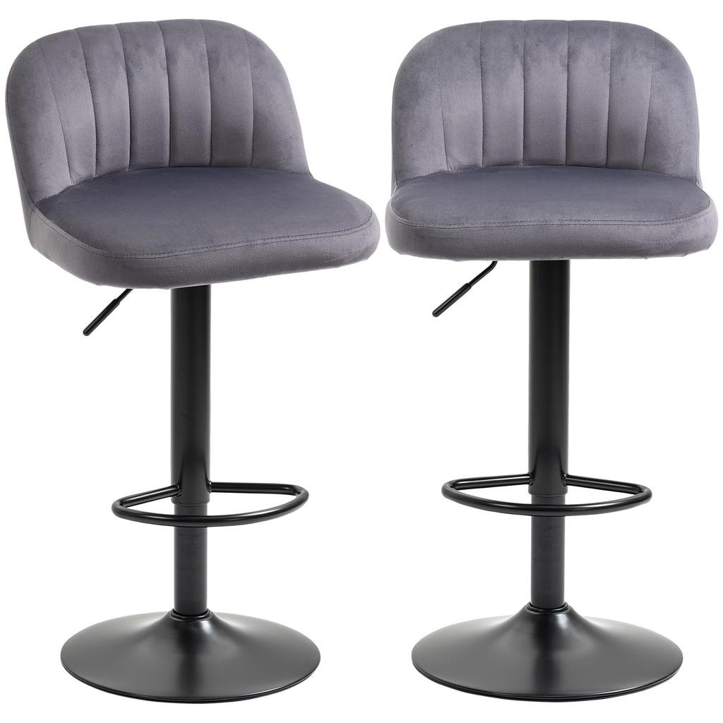 Bar Stools, Set of 2, Footrest, Adjustable Height, Swivel, Grey
