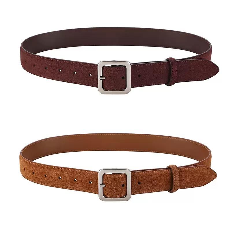 Korean Imitation Suede Velvet Leather Belt Women'S Casual Simple Silver Square Buckle Suede Belt With Jeans