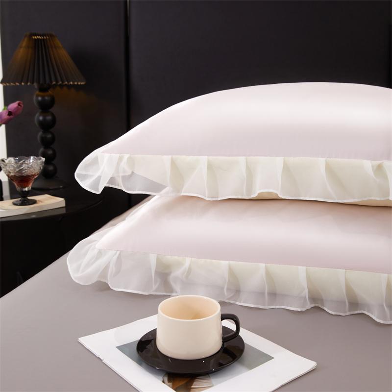 2 pcs Satin Silk Pillowcase with Ruffles 48x74cm Home Decorative Solid Color Pillow Cover for Summer Soft Silky Pillow Sham