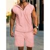 Men's New Summer Casual Hooded Outfit, Comfortable and Fashionable Men's Beach Set, Solid-color Casual Two-piece Set