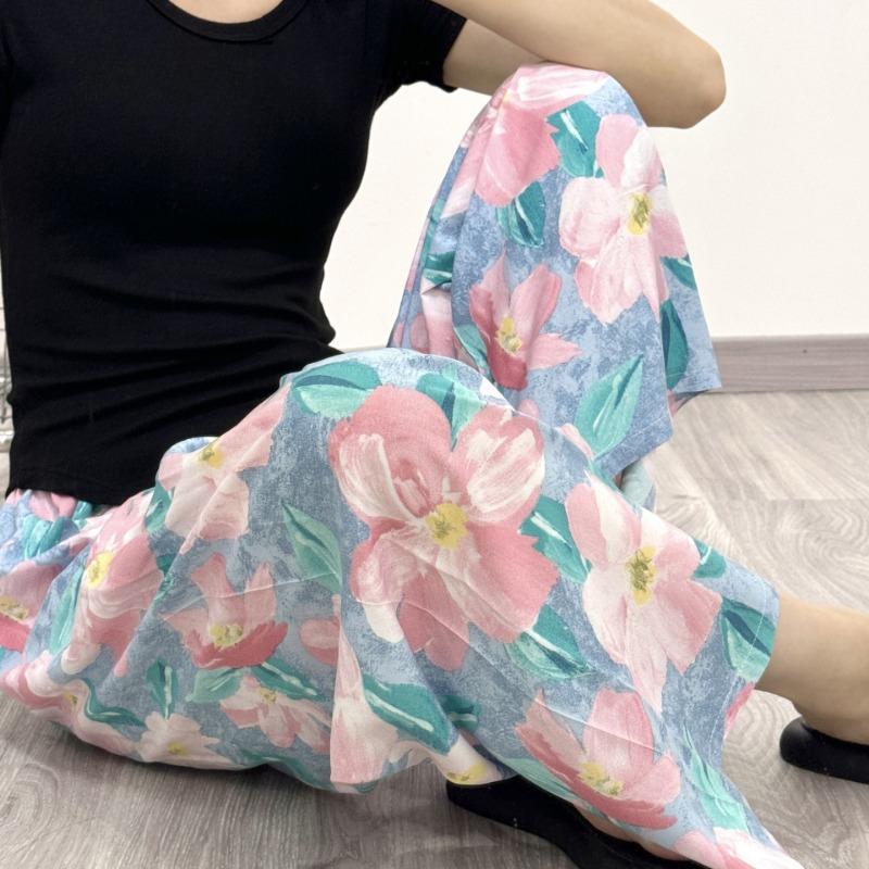 VEZFAA Moda damă ocazional cu imprimeu cu model de flori Pantaloni cu talie înaltă Pantaloni și capris