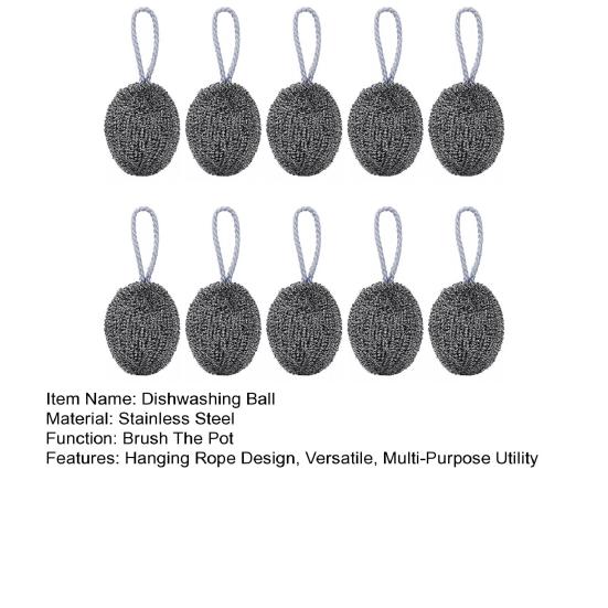 10Pcs Dishwashing Balls Stainless Steel Remove Grease Burnt Stains Heavy-duty Cleaning Ball Kitchen Scrubber