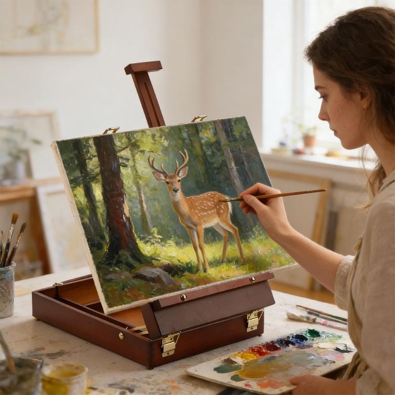 Cavalletto da Pittura Pieghevole Portatile con Maniglia per il Trasporto e Scatola Portaoggetti per Facilitare il Trasporto alle Lezioni d'Arte