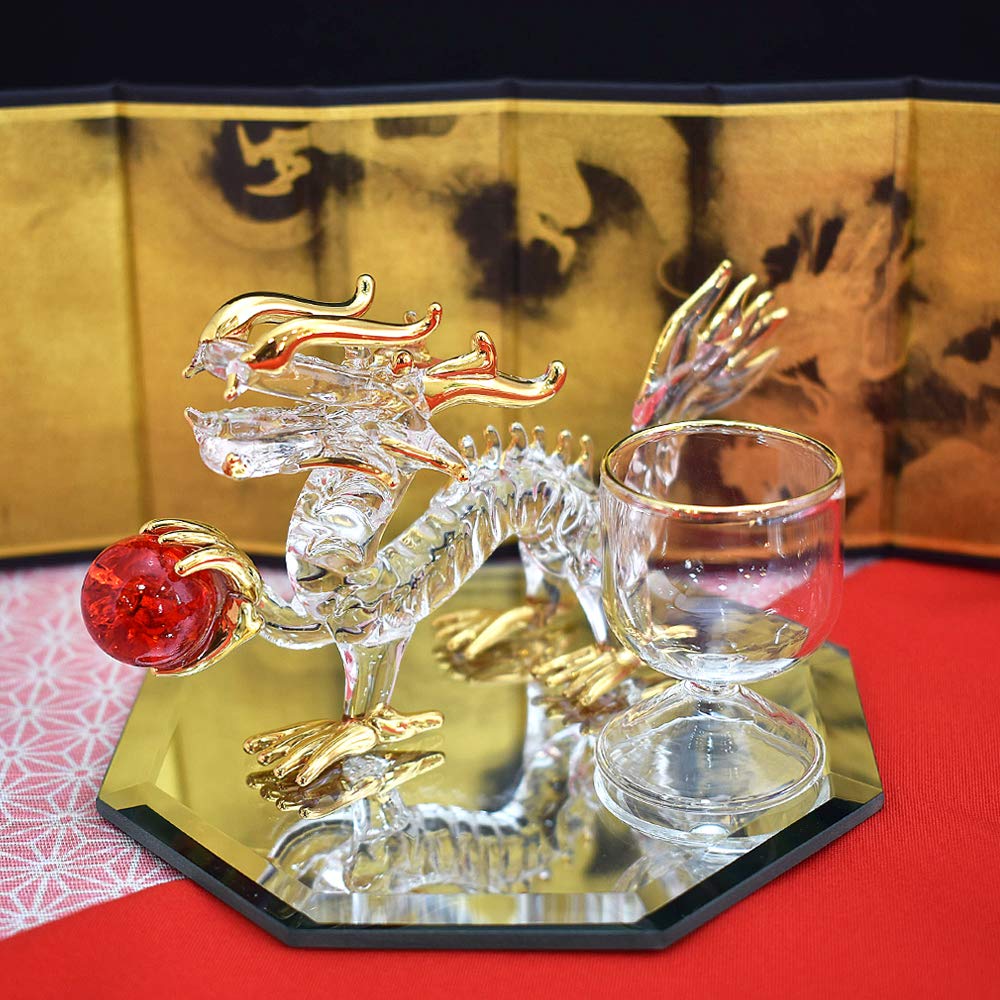 Fourcart Handmade Glass Feng Shui Dragon with Ball, 4-inch