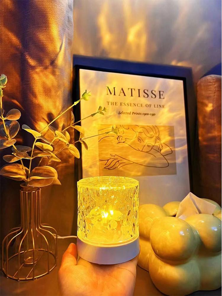 Cylindrical Water Ripple Atmosphere Light Mood Night Light Crystal Rotating Projection Color Bedroom Bedside Atmosphere Small Ta