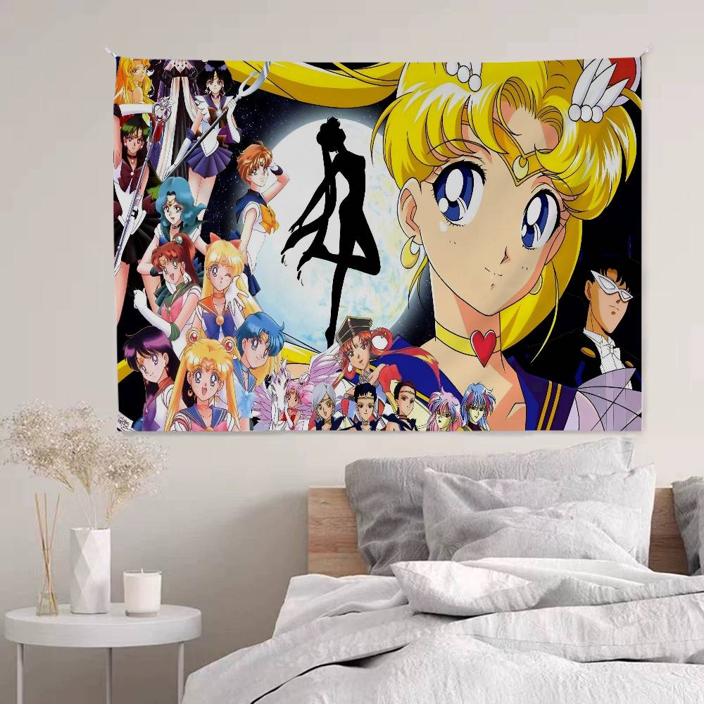 SSailores Cute Girl Moon Colorful Tapestry Wall Hanging Hanging Tarot Hippie Wall Rugs Dorm Wall Art Decor