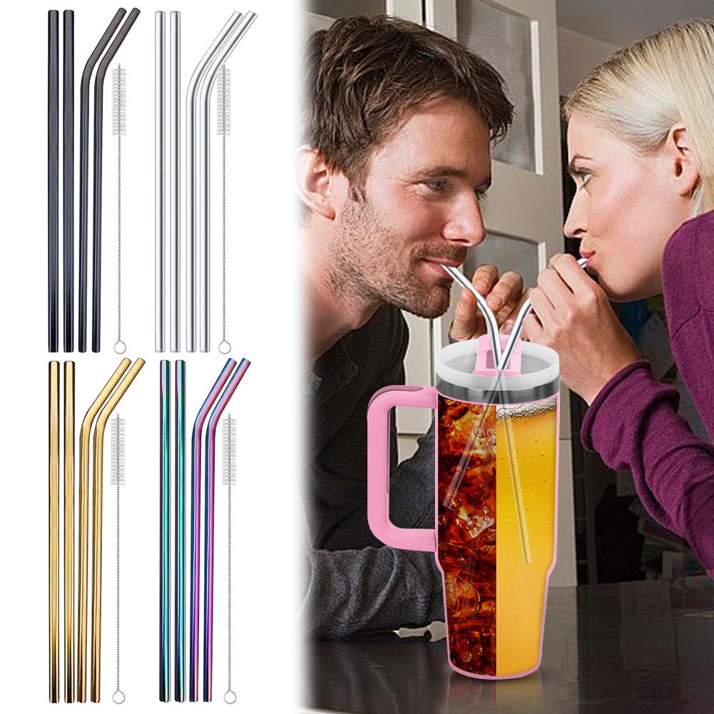 4Pcs Stainless Steel Straw with Straw Brush Replacement Straw Reusable Straws for Stanley 40oz Cup Accessories