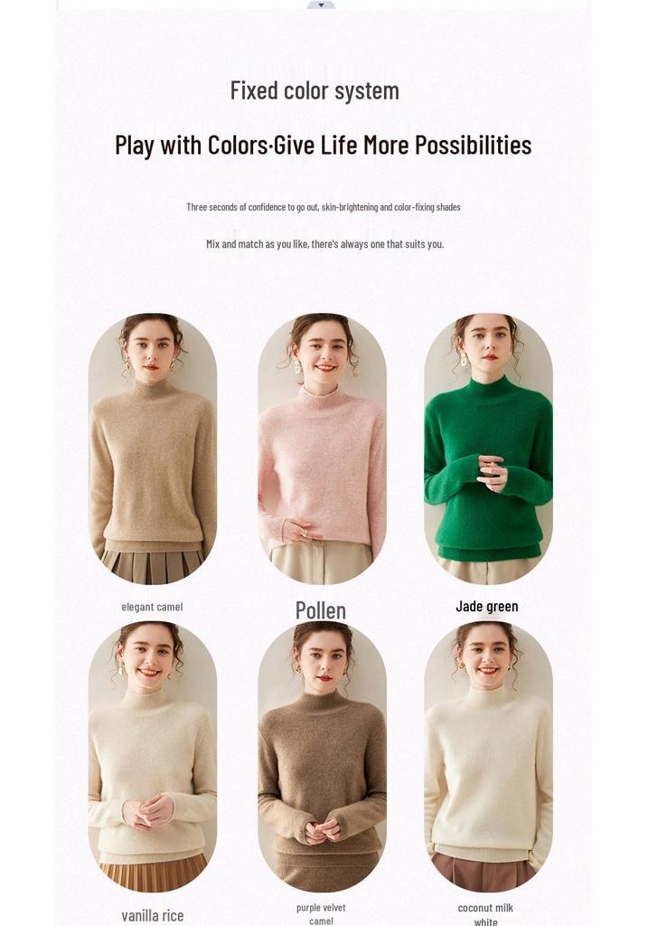 Autumn & Winter Women's Cashmere High-Neck Thick Knit Slim Pullover Sweater