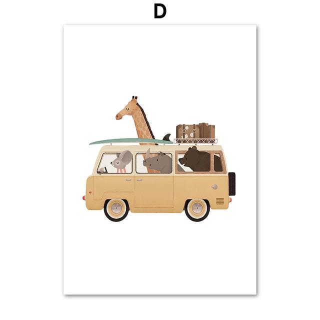 Cartoon Auto Giraffe Elefant Affe Bär Wand Kunst Leinwand Malerei Nordic Poster Und Drucke Tier Wand Bilder Kinderzimmer Dekor