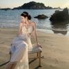 French Sexy Pure Desire Wind Mesh Fairy Gas Hollow Suspender Gauze Skirt High-end Temperament Dress White Chiffon Other