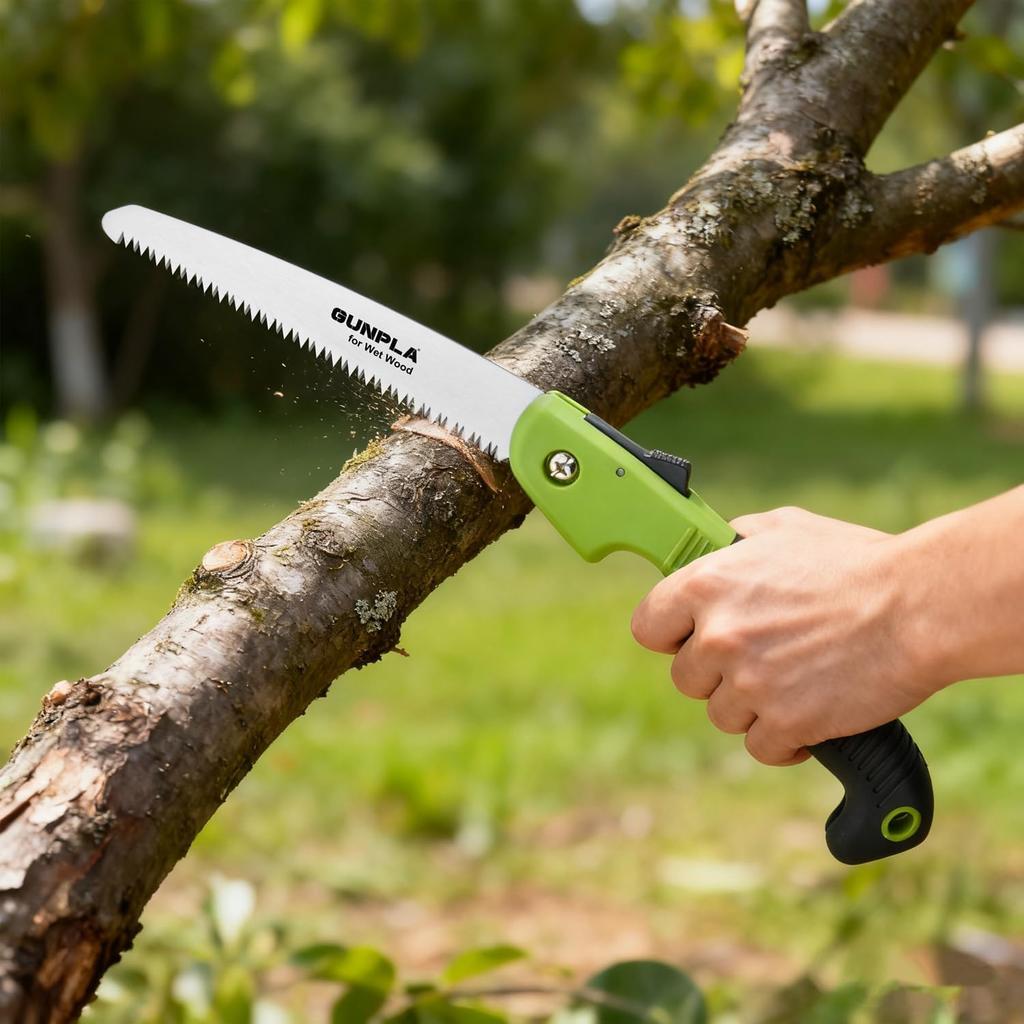Gunpla Folding 178mm Blade Double Blade Pruning Saw with Safety for and Saw, Length, (7TPI & 12TPI), Lock, Camping, Woodworking, Gardening.