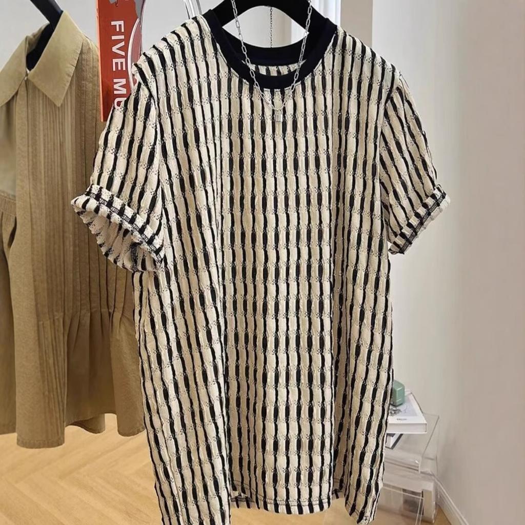 Tricou de cuplu de vară pentru bărbați, cu mâneci scurte, cu dungi goale, cu gât O, stil hip-hop stradal, high street, pentru îmbrăcăminte