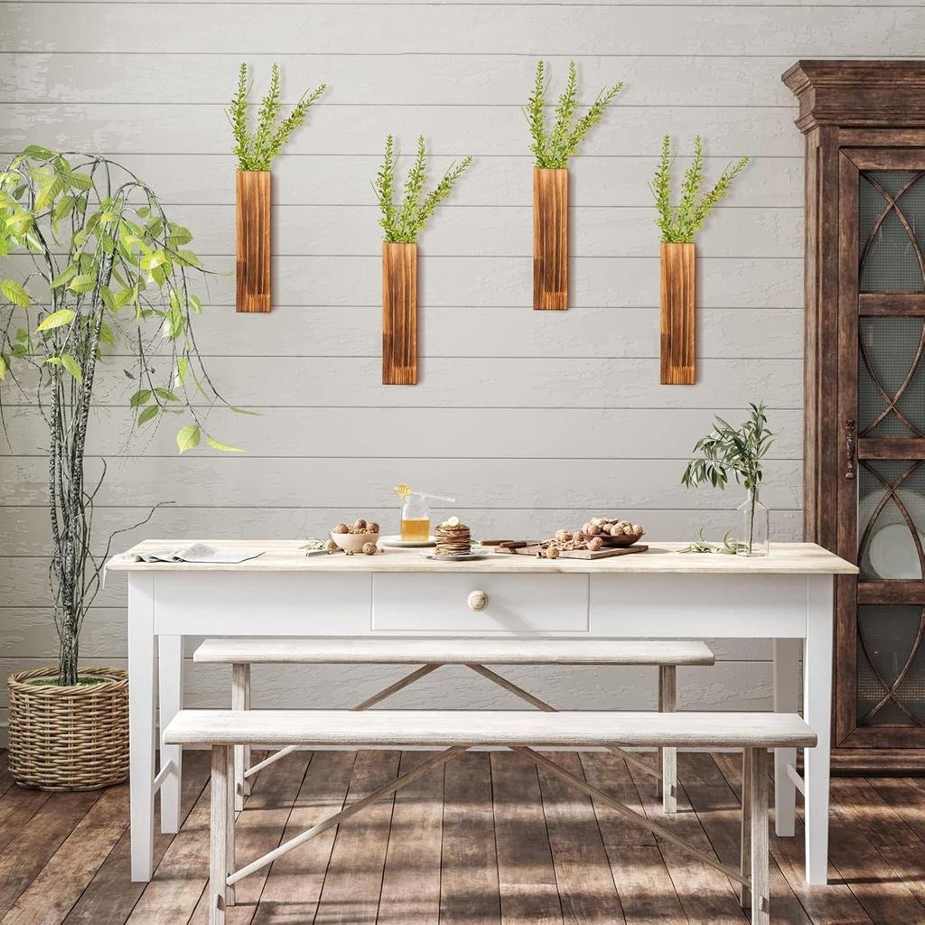 Skylety 6 Pack Wood Wall Planters for Indoor Plants Wooden Hanging Vase Farmhouse Wall Decoration for Bedroom and Living Room(Wood Color)