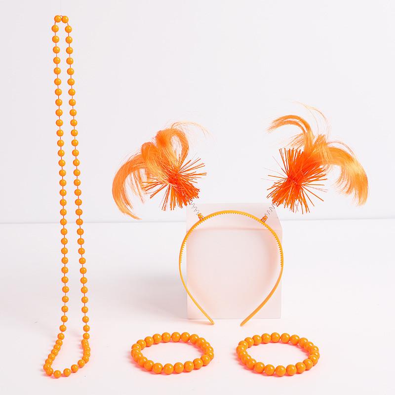 1980s Celebration Headgear Set With Feather Wigs And Jewelry For Seasonal Festivities