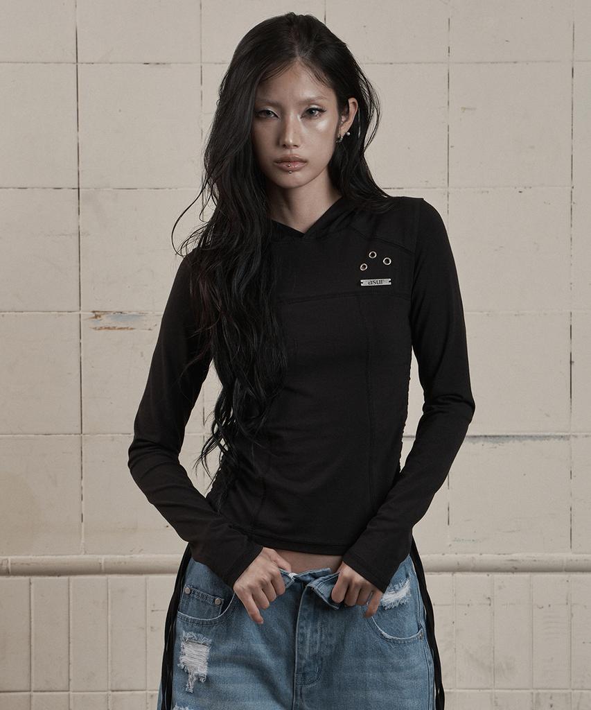 AS YOU ARE Slim Panel Hooded Long Sleeve Black