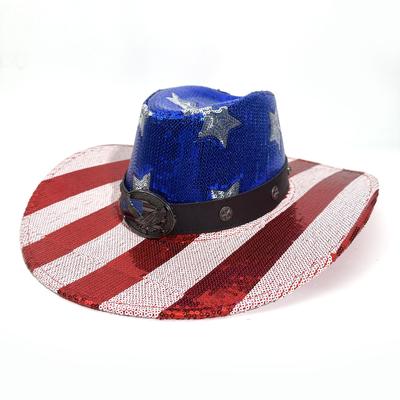 Red And White Striped Beaded Pentagram Western Cowboy Hat Independence Day National Day Eaves Hat