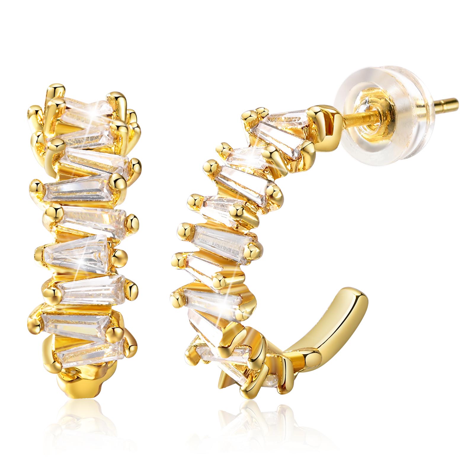 

Cubic Zirconia Open Hoop Earring for Women, C Shape CZ Hoops 18k Gold Plated Ear Jewelry, Daily Party Wedding Gift Gold Color