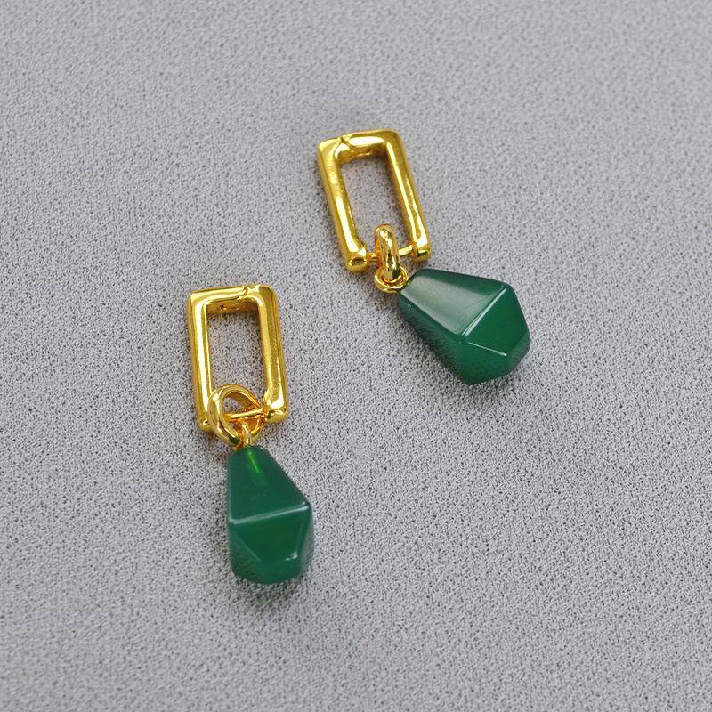 Colier Damă Francez Nișă Simplu Lux Ușor Sens Înalt Geometric Tridimensional Piatra Lapis Lazuli Verde Agat Pandantiv Alamă Placat cu Aur