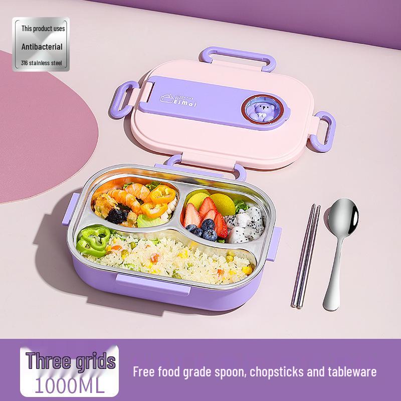 316 Stainless Steel Insulated Bento Lunch Box for First-Grade Girls, Four Compartments, Perfect for School.
