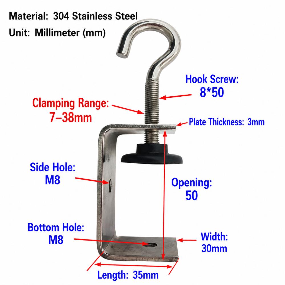 Adjustable C-clamp 304 Stainless Steel Fixed Holder Clip Square Clamp Hardware Fasteners