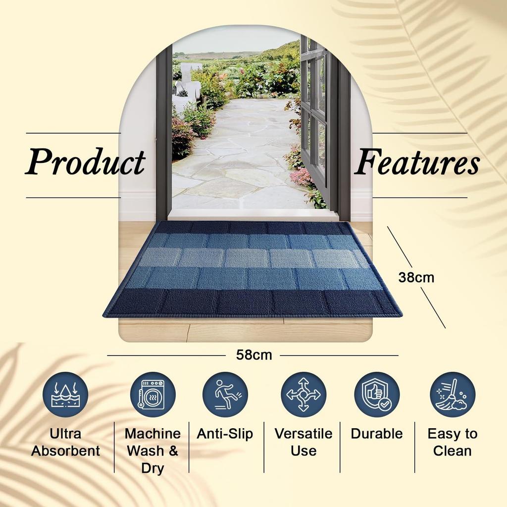 Anti Slip Front Door Mat | (38x58cm) Living Room Rugs for Entrance | Essential Small Rug for Office, Bedroom & Kitchen