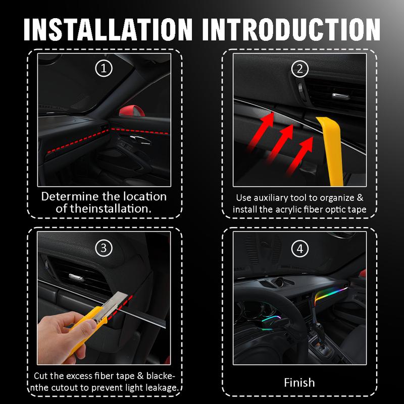 Car LED Ambient Light Interior Acrylic Strips 110cm Full Colors RGB Car Interior Hidden USB App Remote Control Atmosphere Lamp