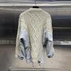 2024 Herbst Koreanischer Oversize-Pullover: Rundhalsausschnitt, Lange Ärmel, Denim-Splicing-Design