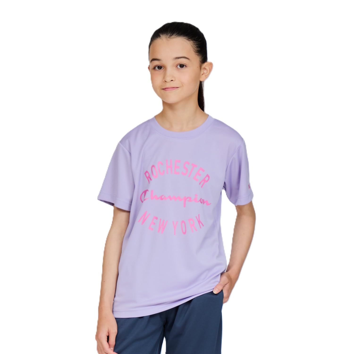 

Комплект спортивного костюма Champion с коротким рукавом и круглым вырезом, с графическим логотипом, базовый, спортивный и детский (Набор из 2 предметов) Быстросохнущий принт, Шорты для футболки, Лавандовый,