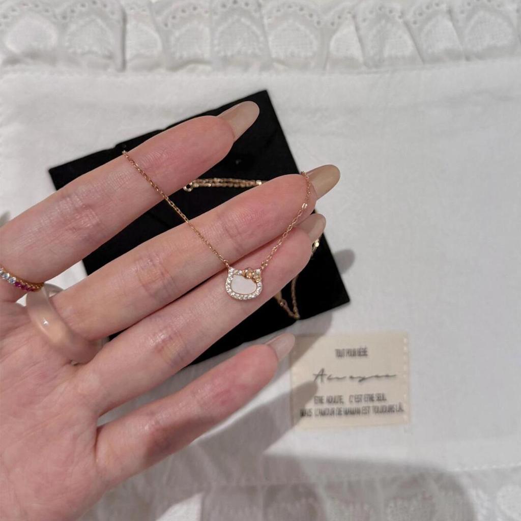 Seeking Light S925 Sterling Silver Cat Pendant Necklace with Sparkly Bow and Diamonds