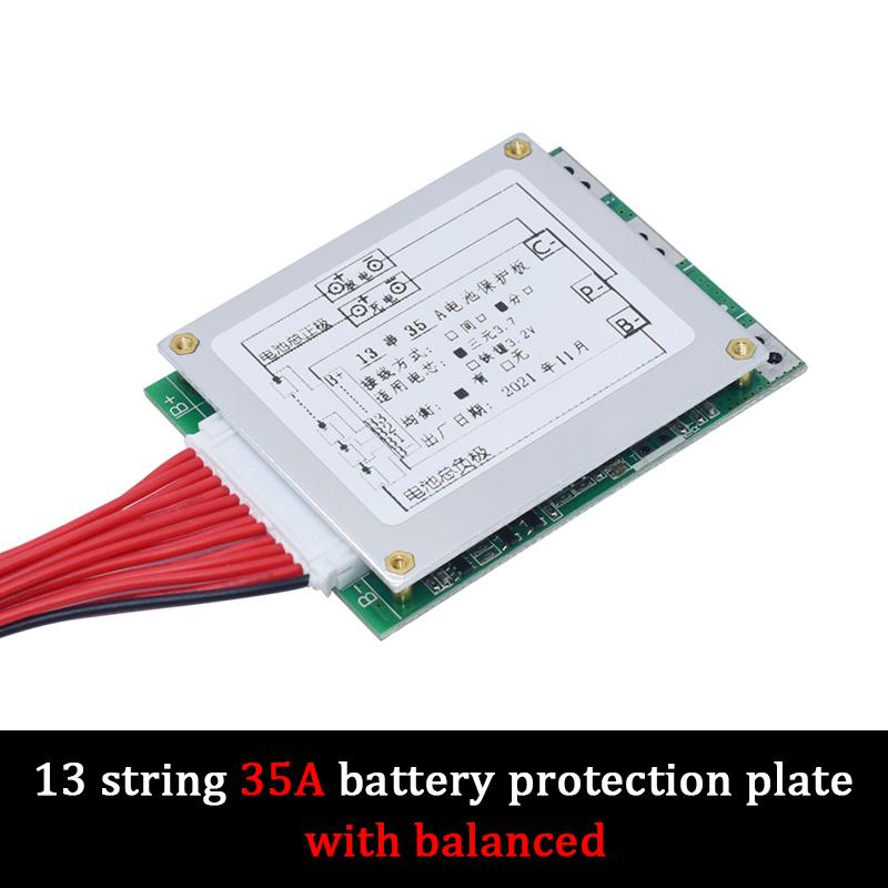 13S 35A 48V Li-ion BMS Protection Board, Integrated PCB with Balance for 18650 Battery Packs