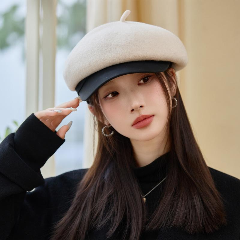 Beret Women's Autumn and Winter Cap Wool Octagonal Hat  Female Equestrian Hat Wool Hat