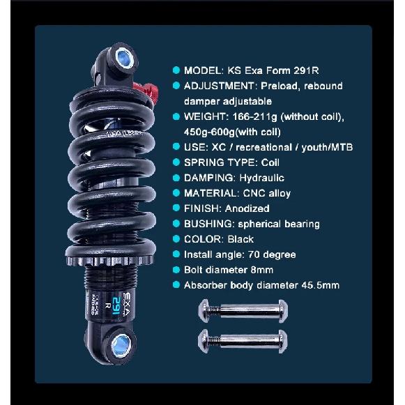 KS EXA Form 291R Αμορτισέρ Ποδηλάτου 125 150 165 mm Ρυθμιζόμενα Πίσω Αμορτισέρ για MTB Ηλεκτρικό Πατίνι Μοτοσυκλέτες Ανταλλακτικά
