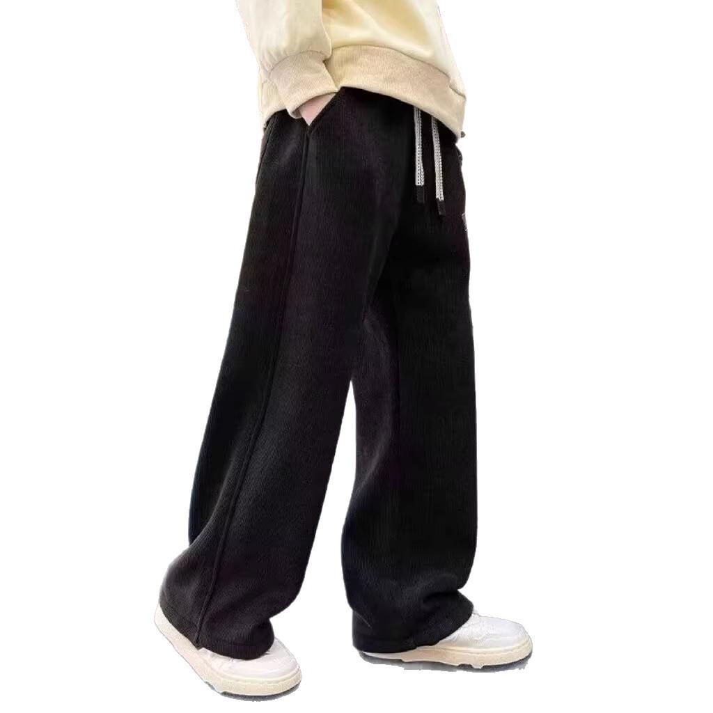 Teen Boys' Thick Velvet Straight-Leg Sports Pants for Autumn & Winter
