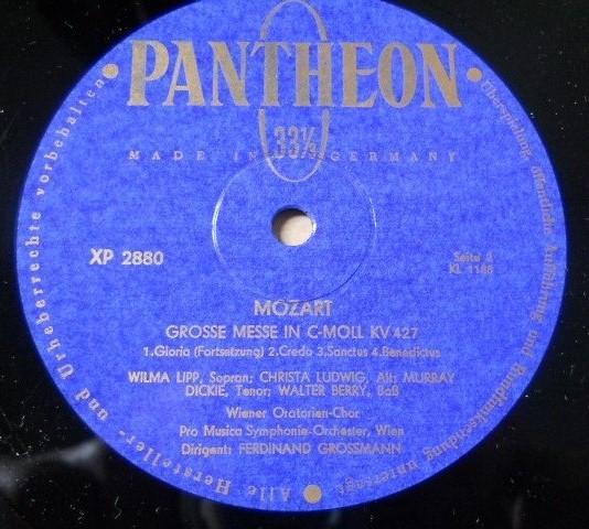

LP Record WOLFGANG AMADEUS MOZART WILMA LIP Grosse Messe In CMoll Kv 427 XP2880 Pantheon 1957 Germany Classical Used