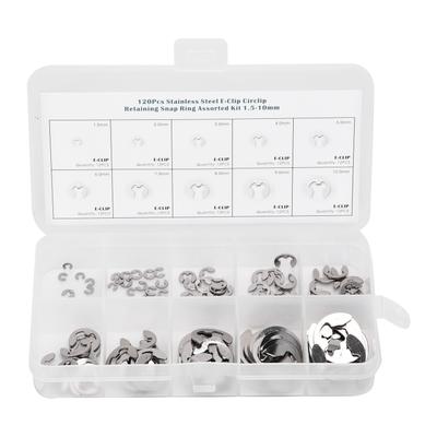 Kit Assortimento 120 Pezzi Rondelle E-Clip Anelli Elastici Esterni Circlip Acciaio Inossidabile 1,5 mm?10 millimetri