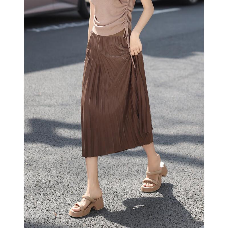 Demana Elastic Waist Pleated Midi Skirt
