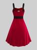 Rosegal Plus Size Contrast Binding Fluffy Fur Trim Mock Buttons Heart Buckle Belt A Line Velvet Christmas Tank Dress