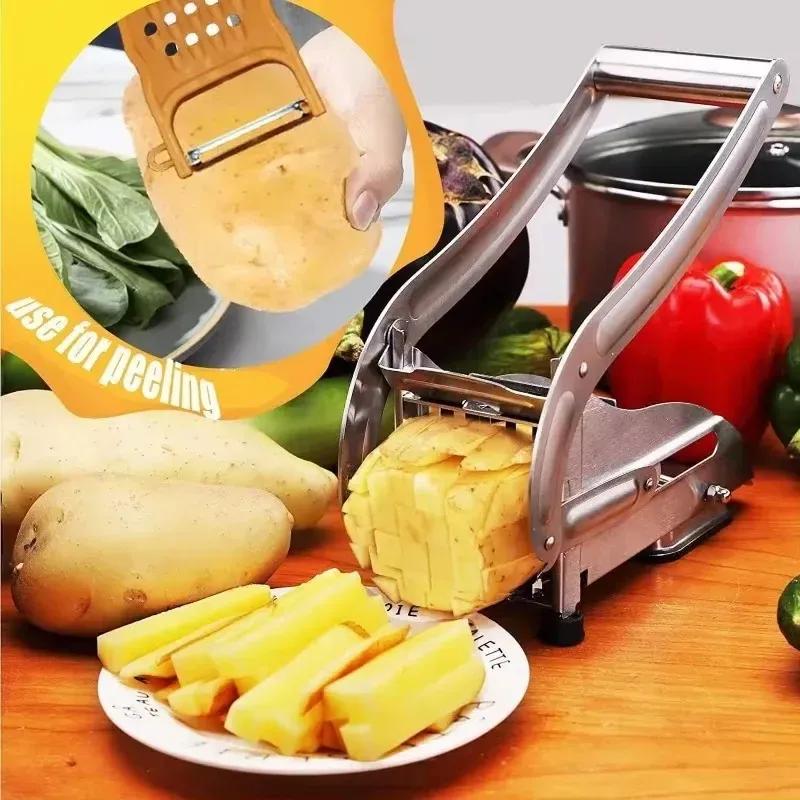 2025 Professional Potato French Fry Cutter Machine with 2 Blades Stainless Steel Manual Vegetable Potato Slicer Kitchen Gadgets professional