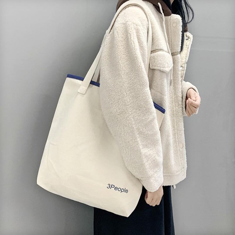 Letter Casual Canvas Shoulder Zipper Shopping Bag