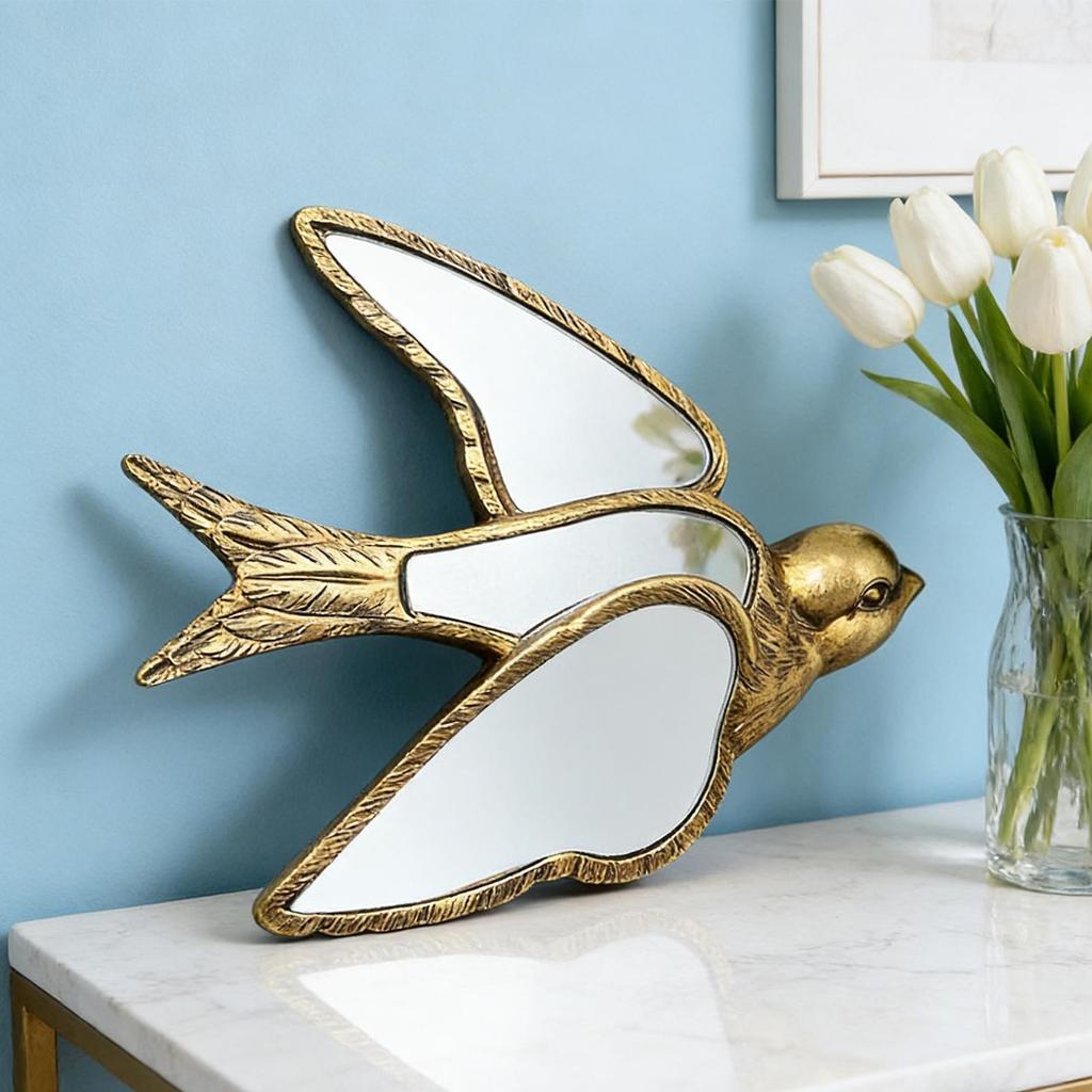 Decorative Wall Mirror Resin Swallow-Shaped Vintage Handmade Art Wall Mirrors For Bathroom Bedroom Living Room Entryway Hallway