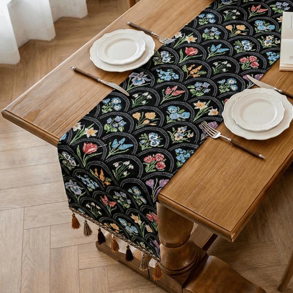 New American Retro Table Runner 33x183 cm Polyester Table Dust Cover Pastoral Style Flower Sideboard Cover Home Decor
